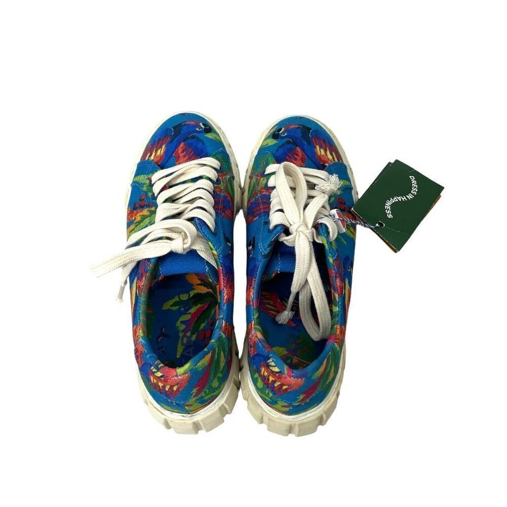 NEW FARM RIO Blue Macaw Flatform Sneakers Size 7.5 parrot tropical print - Picture 6 of 9